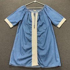Speed Control Dress Womens XL Denim Peasant Crochet Trim Blue Boho Tunic Shift