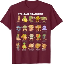 Types of Italian Brainrot Meme Character Hand Drawn Unisex T-Shirt
