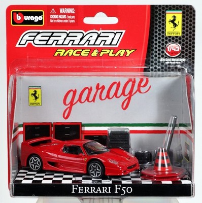 Burago Ferrari F50 Race & Play Garage Set -18-31100 Never Removed from Pack 1:43