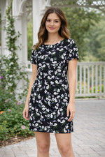 Banana Republic Dress Womens Size 2 Black Floral Print Shift Short Sleeve Mini