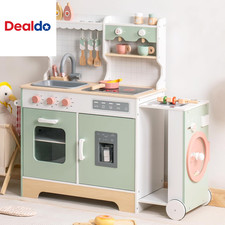 Wooden Play Kitchen Set for Kids Toddlers, Pretend Kitchen Playset with BBQ Gril