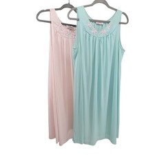 Shadowline Vintage Nightgown Lot 2 Pink Mint Green Floral Embroidered Sleeveless