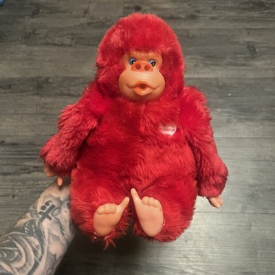 Red Monkey Vtg Thumb Sucking Plastic Face Plush Stuffed Animal Be My Valentine