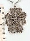 Vintage Silver Tone Filigree Flower Pendant Sterling Silver Chain Necklace — photo 2