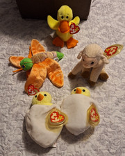 Ty Beanie Babies lot of 5 Easter baby Chick Lamb Duck Butterfly With Tags plush