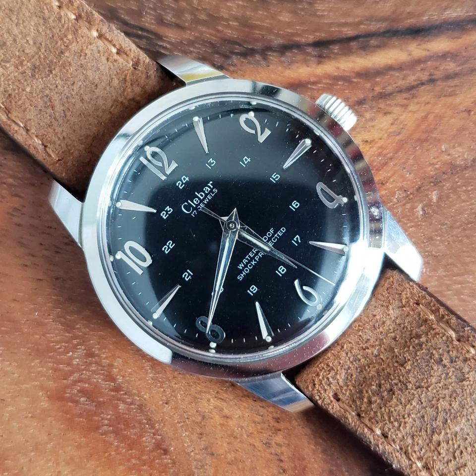 1960 Vintage Clebar Mostrador 24H Relógio Estilo Militar Todo Caixa de Aço Vento Manual - Imagem 4 de 4