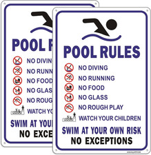 Pool Rules Sign 2 Pack - Reflective Aluminum Safety Signs, 12"x8