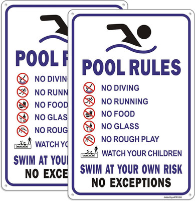 Pool Rules Sign (2 Pack) - Reflective Aluminum Safety Signs, 12''x8