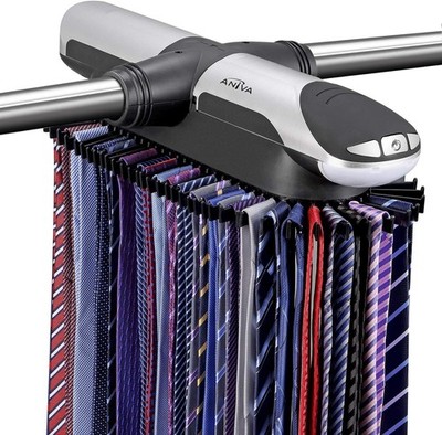 Aniva Motorized Tie Rack Closet Organizer with LED 72 ties, Black,silver 