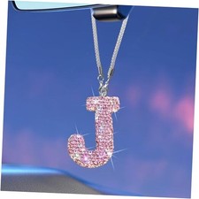 Bling Pink Car Accessories for Women Letter Charm, Rainbow Color Rear Pink J