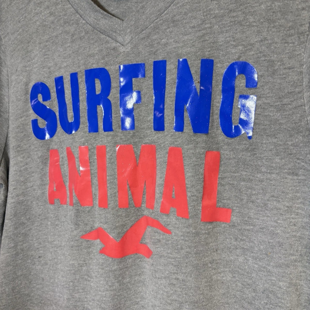 Hollister Vintage 2000s Size XL Men's Gray V Neck T-Shirt Surfer
