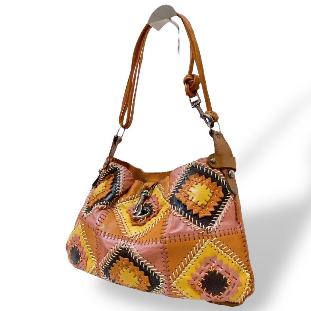 JAMIN PUECH Leather Patchwork One-Shoulder Bag Ra… - image 1