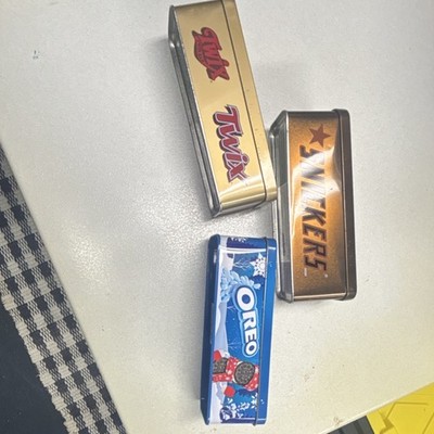 Twix Snickers Oreo Collectible Advertising Tin Set Gold Bronze Blue - 3 Tins