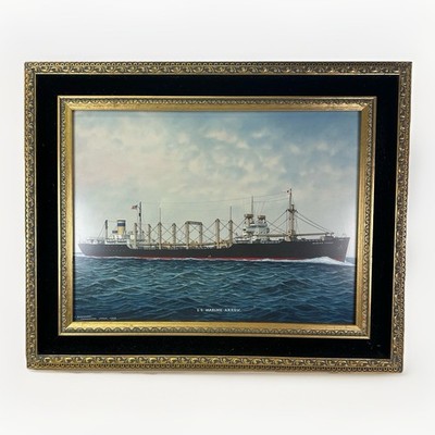 1959 T Hagiwara Yokohama Japan Watercolor Painting S.S. Marine Arrow Ship
