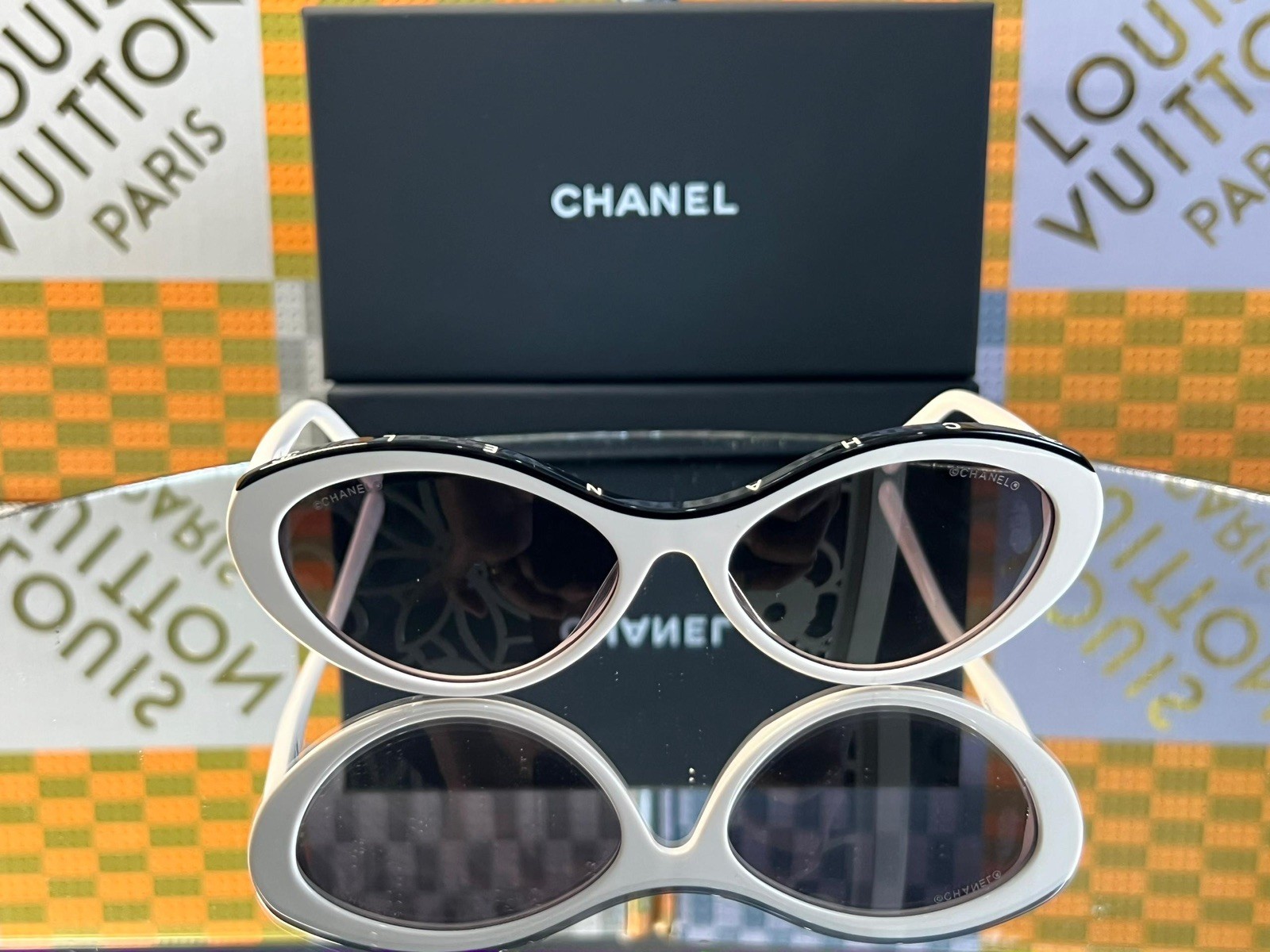 Chanel Sunglasses ch5416A White & Black Pale Gold CC