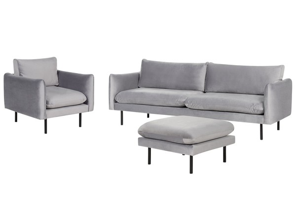 4-Sitzer Sofa Set Mit Ottomane Samt Grau Schwarze MetallfüßE Retro Vinterbro-image