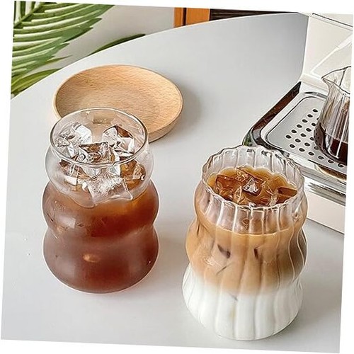 2 Pcs Ribbed Glass Cups, 18 Oz Vintage Drinking Glassware with Wave Shape - Picture 1 of 8