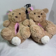 Wonder Nation Girls Plush Teddy Bear Slippers Tan- SZ 4-5 NWT CUTE 