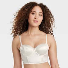 Women's Bustier Satin Lightly Lined Lingerie Corset - Auden Cream L: Nylon