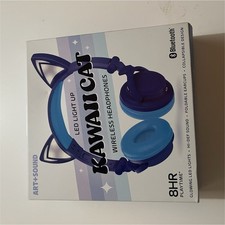 ART SOUND Kawaii Cat LED Bluetooth Wireless Headphones Blue Built-in Mic
