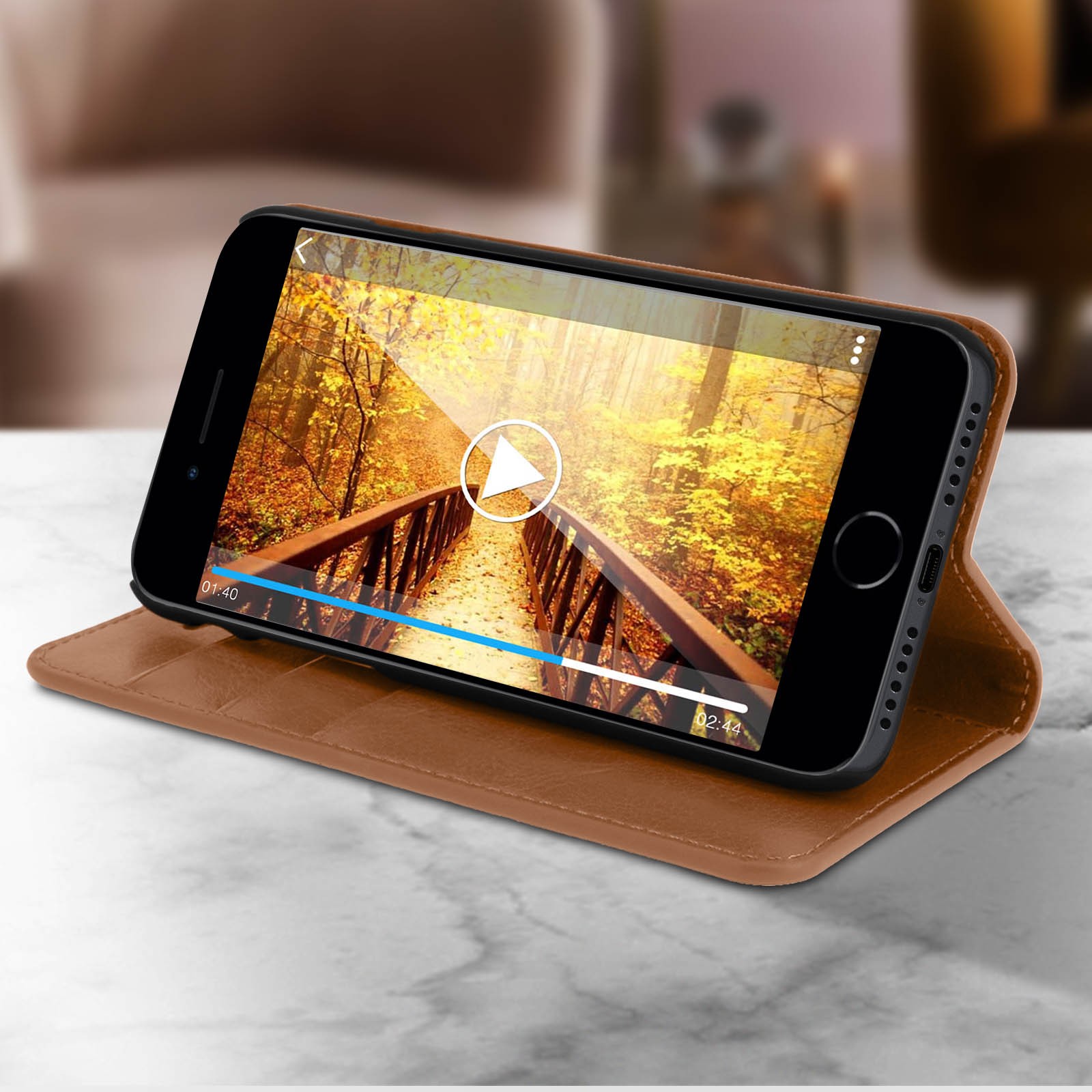 Étui clapet iPhone 7 protection cuir pour trajets et réunions pro