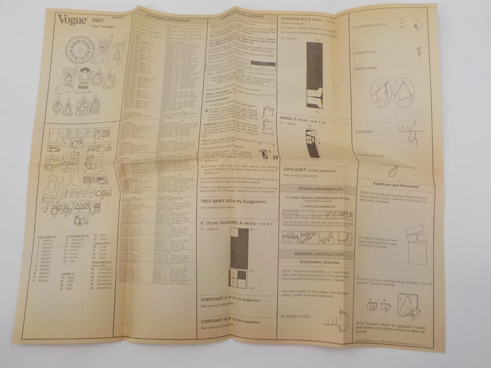 VOGUE CRAFT PATTERN #9687 AN AMERICAN CHRISTMAS TREE SKIRT STOCKINGS UNCUT 1997 - Image 4 of 4