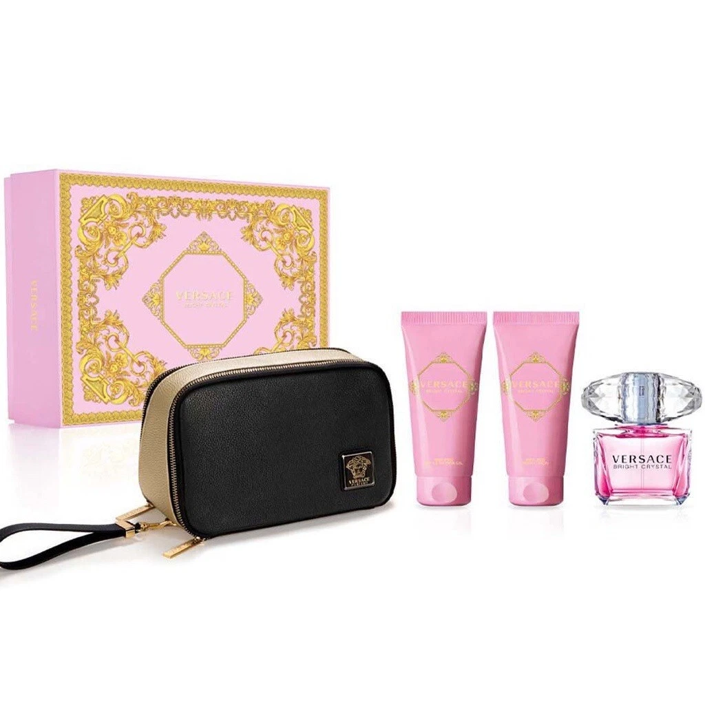 VERSACE BRIGHT CRYSTAL GIFT SET PERFUME EDT SPRAY 3.0 OZ + S/G + B