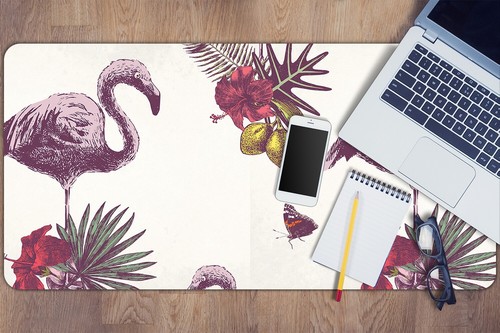 Desk Mat Top Large Pad Protector Computer Office 90x45 Flamingos & Hibiscus - Afbeelding 3 van 4