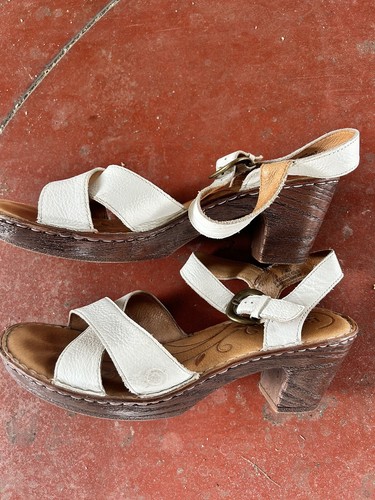Born Mai Women's White Leather Sandals Strap Sz 9 40.5 W - Picture 7 of 13
