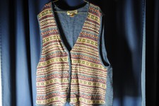 Northwest, women sleeveless sweater, Blue, Button down, 1X size, Ramie & Cotton