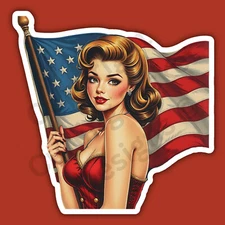 American Pinup Girl Flag Patriotic United States Cute 3" Vinyl Sticker