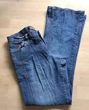 MEOSHE Womens Flared Leg Blue Jeans Red Stitch Accent Denim Juniors Size 7/8
