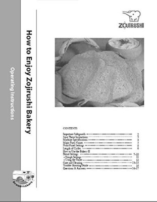 Zojirushi Bread Machine Maker Instruction Manual (Model: bb-pac20) Reprint