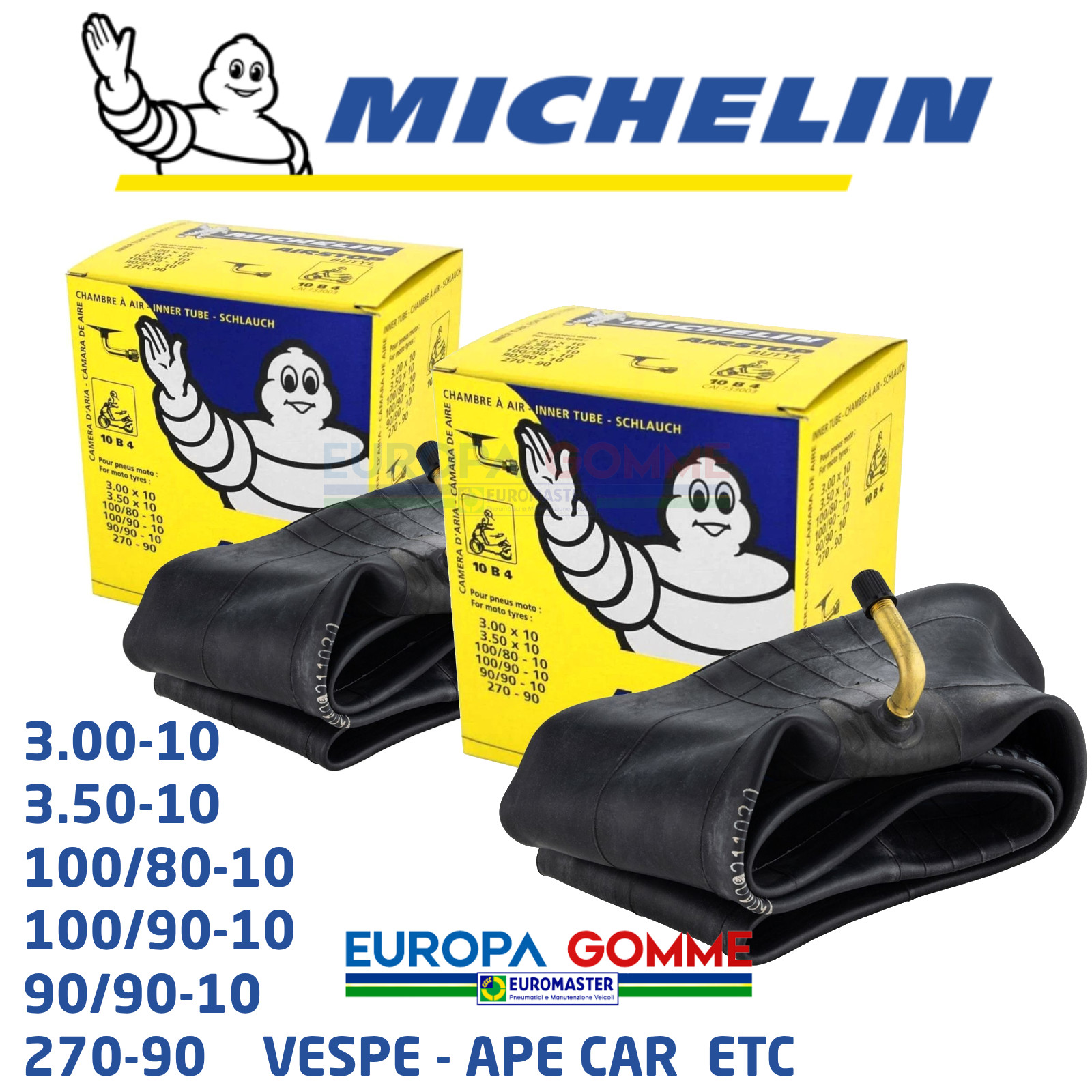 2 CAMERE D'ARIA MICHELIN PER GOMME PNEUMATICI APE CAR VESPA PX 125 150 200 3.-10
