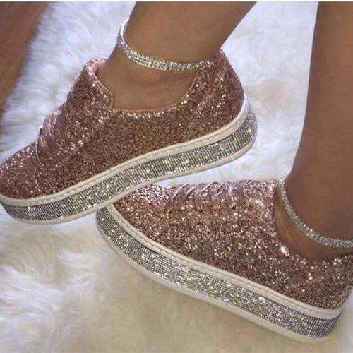 Women's Sequins Sneakers Korean Style Lace Up Large Size Flat Shoes Thick Bottom - Bild 20 von 26