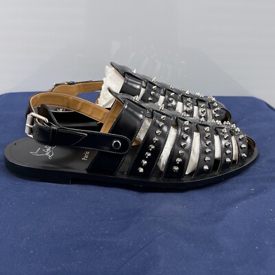 Christian Louboutin ルブタン*スパイクスライド Christian Louboutin Black Leather Spike Sandals slides Mens