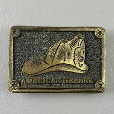 Vintage Brass America s Heroes Firefighter Belt Buckle Helmet
