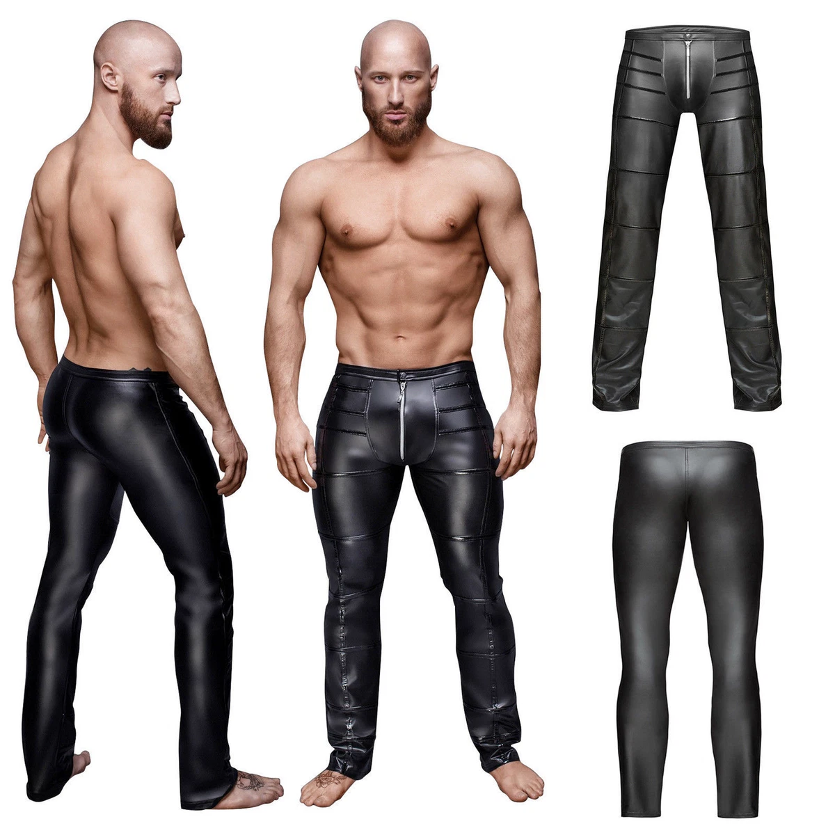 Sexy Men Clothes Elastic Tight Trousers PU Faux Leather Shiny Glossy Stage  Pants