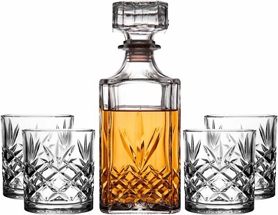 ''Refined 5-Piece Whiskey Set: Decanter & 4 DOF Glasses - Elegant Glassware!''