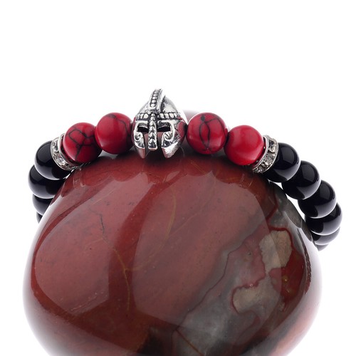 Natural Lava Stone Men Sparta Gold Silver Helmet Viking Bead Charm Bracelets - Picture 12 of 14