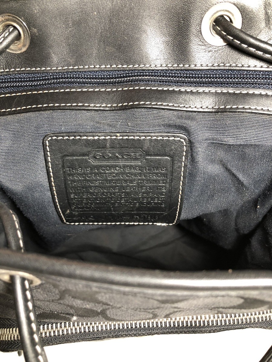 Coach Womens Signature Drawstring Backpack Black Canvas 