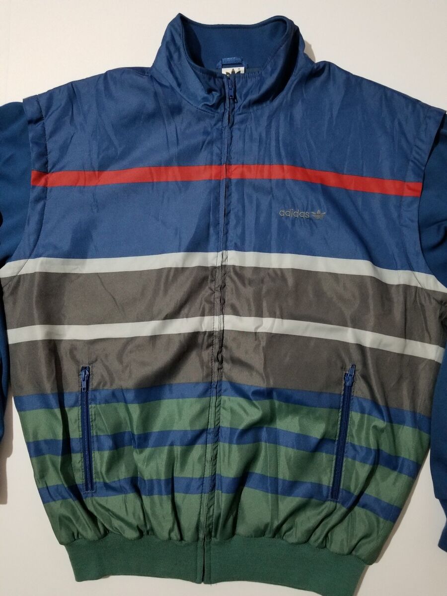 RARE MADE IN WEST GERMANY VINTAGE ADIDAS LINED TRACK Jacket STRIPED SZ LARGE