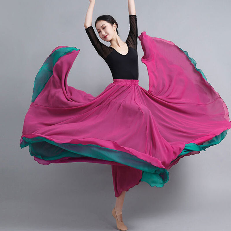 Falda de Gasa 540°/720° Ballet Danza del Vientre Columpio Dos Capas Color Empalme Faldas