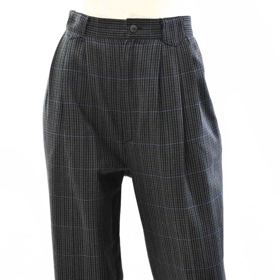 90s Vintage Plaid Hi Waist Pleated Front Tapered Leg Pants Womens 12P - Image 3 of 4