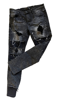 KDNK Men's Skinny Tapered Grey Jeans Distressed Paint
