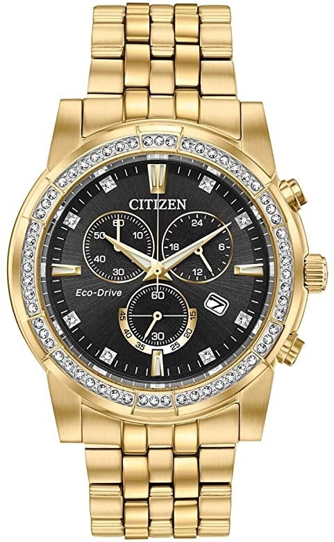 Citizen Men's Crystal Chronograph Date Eco-Drive Gold Watch 42 MM