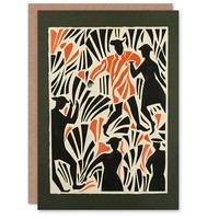 Tanzendes Folk-Linograph-Design In KräFtigem Rot Geburtstagskarte