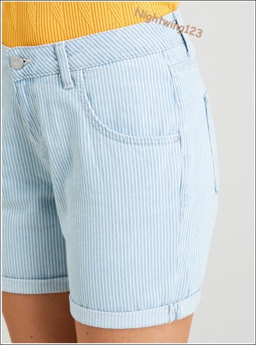 TU Size 12 Blue White Pinstripe Denim Boy Shorts Turn Up / Down Boyfriend Cotton - Picture 4 of 12