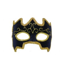 Mardi Gras Mask Navy Velvet Eye Mask W/ Gold Glitter Braid Trim On A Headband