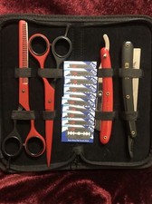Barber Hairdressing  Thinning Scissors 7.5  Black Red With 2 Straight Razor Blad